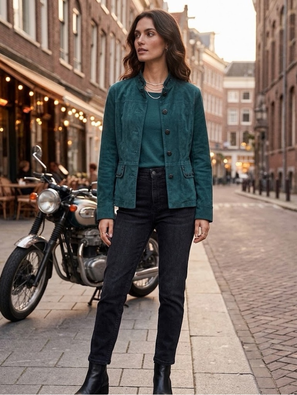 Birch Hill Teal Suede Blazer Black Bead Detailing With Long Sleeve Size Small